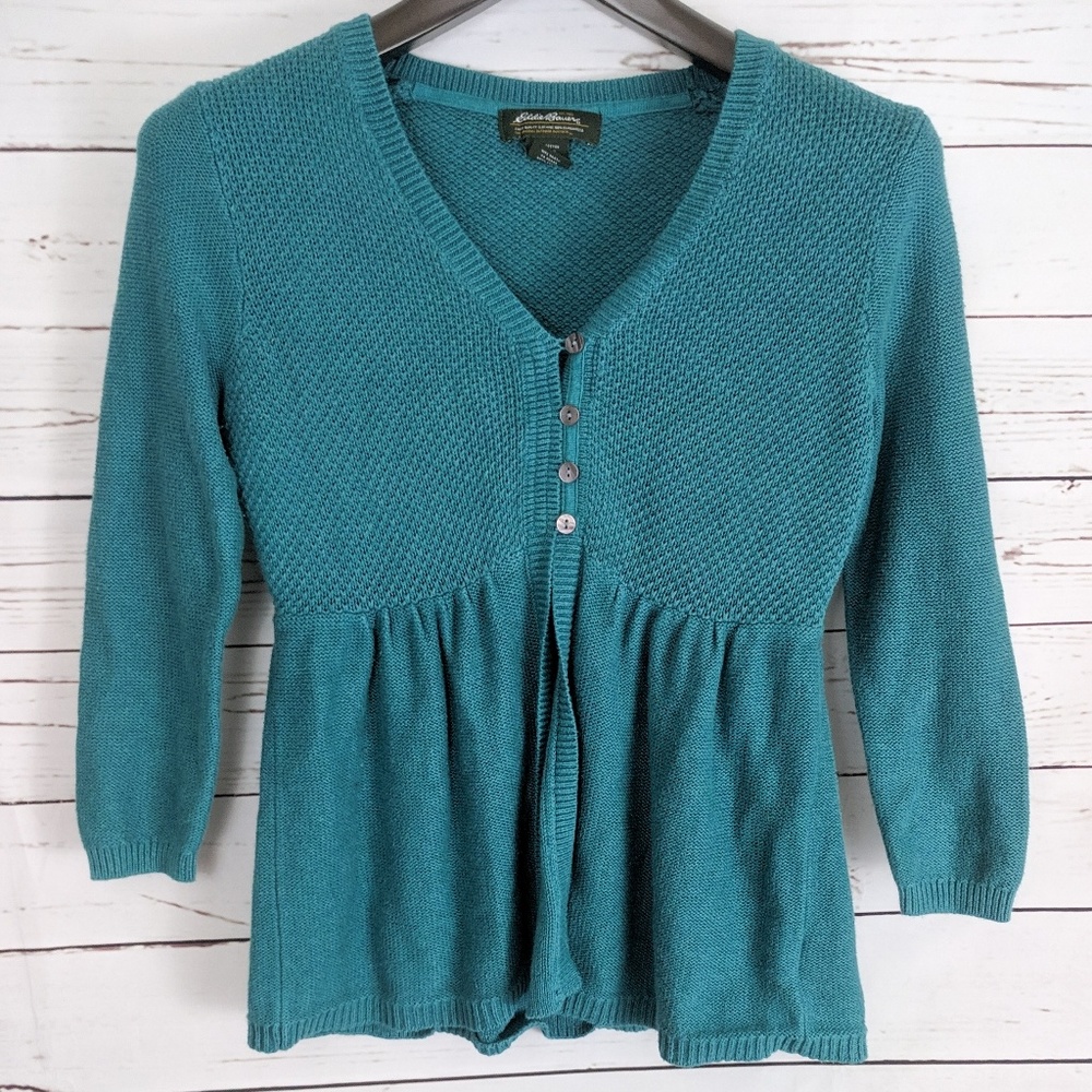 Eddie Bauer Teal button Down Cardigan small